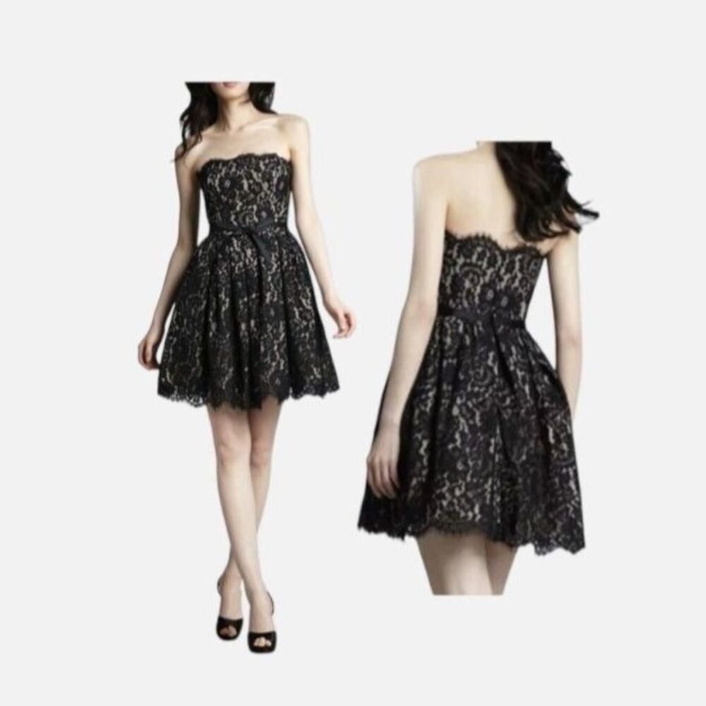 Robert Rodriguez Neiman Marcus Target Lace Strapless Dress 6 Black Cocktail Mini